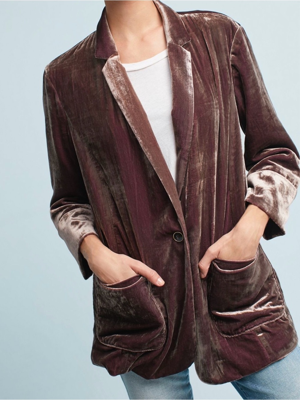 Anthropologie Cartonnier Velvet Blazer Jacket in Mauve Size Small